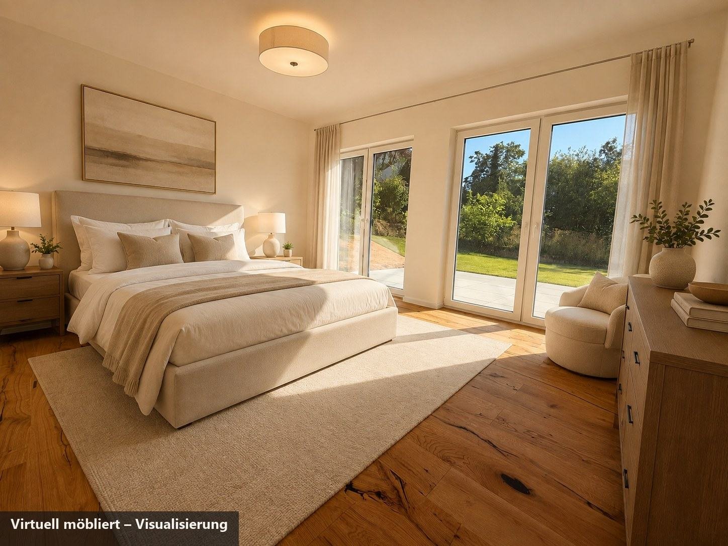Schlafzimmer der WE 1, virtuell möbliert