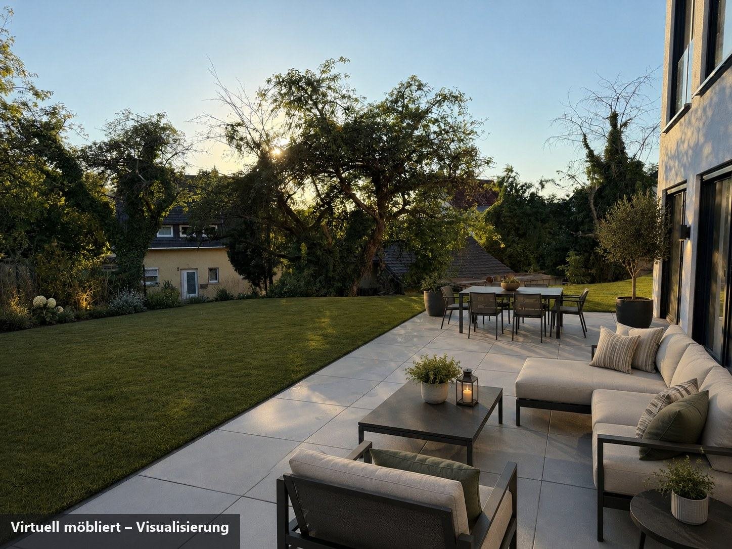 Süd-Terrasse der WE 1, virtuell möbliert