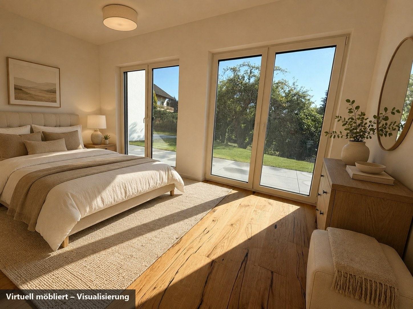 Schlafzimmer der WE 2, virtuell möbliert